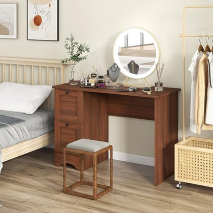 Tangkula Computer Desk with Drawers & Charging Station, Wooden Home Office Desk PC Laptop Notebook Desk, Compact Study Desk Writing Desk, Computer Workstation Ideal for Home & Office - color: Walnut