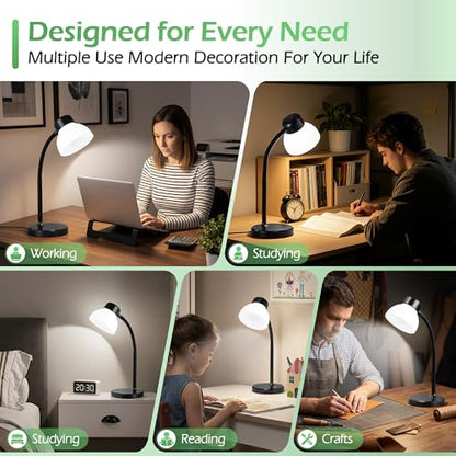 Desk Lamps for Home Office,Small LED Reading Lamp,5000K Eye-Care Desk Light | Desk Lamps for College Dorm, Kids Study Table, Bedroom , Flexible Gooseneck, Compact Small Table Lamp, Space-Saving Design - color: Black