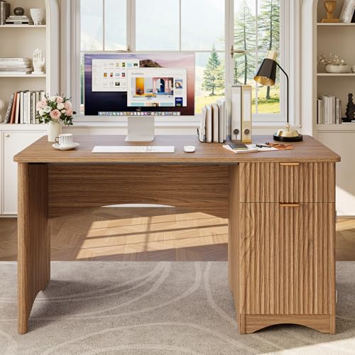 Bestier Computer Desk with Drawer, 47 inch Office Desk with Storage Cabinet, Modern Wood Desk Adjustable Shelves for Home Office Bedroom Study, Brown Oak - color: Brown Oak, size: 47"W with Single-Sided