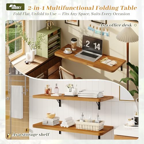 Dogsky Floating Wall Desk 36" x 14" - 200 lbs Heavy Duty Solid Pine - color: Golden Brown, size: 36" x 14"