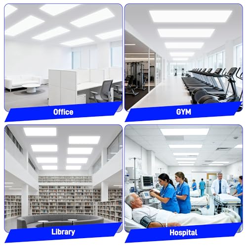 hykolity 2x4 LED Flat Panel Light,30W/40W/50W Dimmable,Drop Ceiling 2 Pack | Selectable Watts 0-10V Dimmable 5000K Daylight 6500LM ETL Recessed Light for Office Classroom Garage Replaces 3-Lamp Fixture