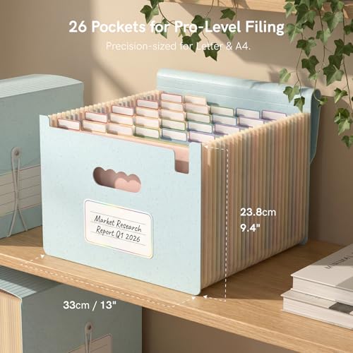 ABC life 26 Pockets Accordion File Organizer, Dusty Blue | Expanding File Folder for Letter/A4 Size, Portable Document Holder with A-Z Tabs for Tax Receipt, School, Home, Office - color: Dusty Blue