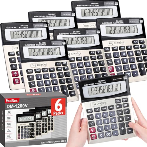 6 Pack Calculator Bulk, Calculators Desktop 12 Digit Extra Large LCD Display with Sensitive Butto, Solar and Battery Dual Power, Desk Calculator for Office, School, Home - color: 6 Pack