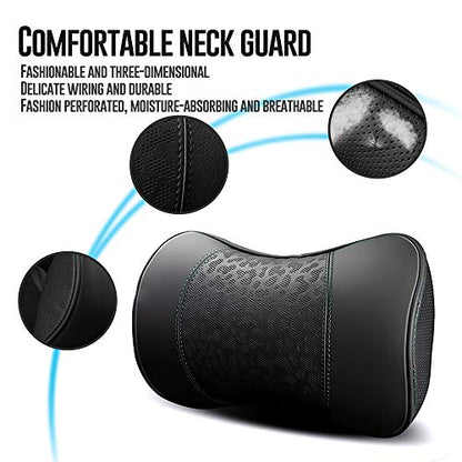 HAOTULE Car Leather Neck Pillows, Neck Rest Cushions,100% Memory Foam Cervical Support, Comfortable Travel car Seats and Home Office Soft Pillows, Black a Set (2 pcs) - color: Black