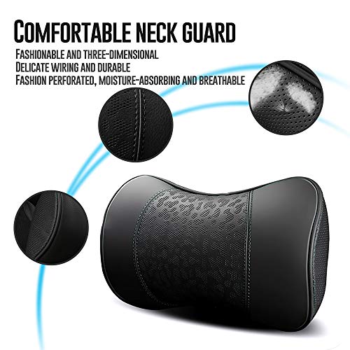HAOTULE Car Leather Neck Pillows, Neck Rest Cushions,100% Memory Foam Cervical Support, Comfortable Travel car Seats and Home Office Soft Pillows, Black a Set (2 pcs) - color: Black