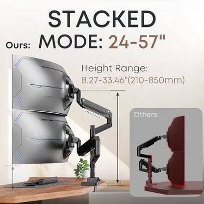 24-57 inch Dual Vertical Monitor Mount, Weight up to 59.4 lbs, Black | Premium Aluminum, Extra Tall/Wide Adjustable, Heavy Duty Desk Monitor Arm for 2 Monitors, VESA 75x75-200x200 mm - size: Dual