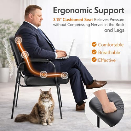 Office Reception Guest Chairs, Ergonomic Leather, Set of 2 | Waiting rooms, conference spaces, clinics, padded armrests, metal frame, no wheels, adults, home office, easy assembly - color: Inky, size: Set of 2