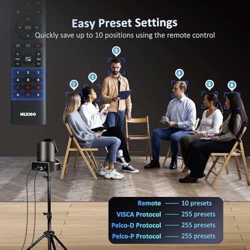 NexiGo Conference Room PTZ Camera System with 10X Optical Zoom, Remote Control, USB Output & Autofocus for Live Streaming, Meetings, Church Services, Education, for OBS/Zoom/Skype | Easy Setup - color: SilverBlack