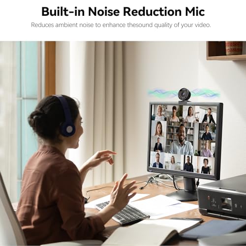 2K AI Webcam USB 3.0 with HDR 8X Digital Zoom & Microphone for PC - color: Onyx Black