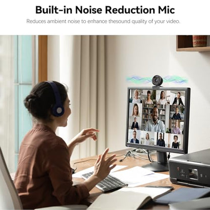 2K AI Webcam USB 3.0 with HDR 8X Digital Zoom & Microphone for PC - color: Onyx Black