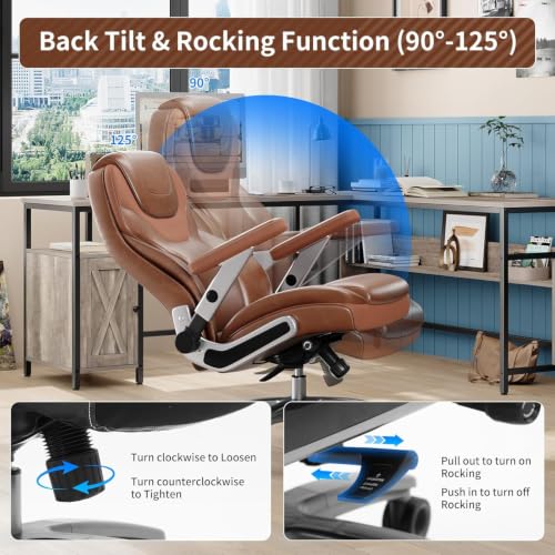 Big and Tall Office Chair with 5D Arms, Fabric & PU Leather Heavy Duty Desk Chair, Adjustable Lumbar Support & Height, Tilt Function, High Back Ergonomic Executive Computer Chair - color: Retrobrown