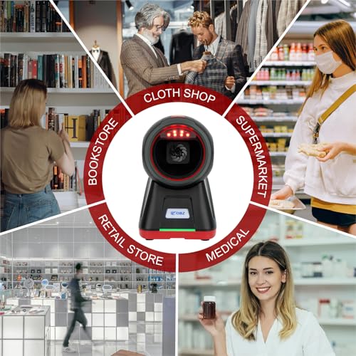 OBZ 2D Handsfree Barcode Scanner,Omnidirectional QR Code Reader,Wired USB Scanners for Computers,Automatic Sensing Desktop Scanner for Windows Mac Linux,Drop-Resistant for Retail Store POS - style: Hands-Free Scanner