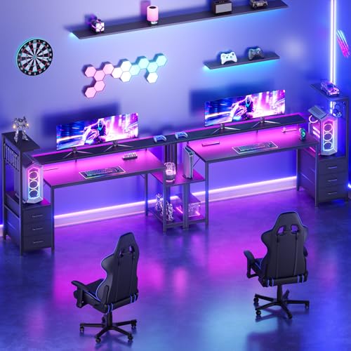 Korfile 63" Gaming Desk with Power Outlet, LED, Carbon Fiber Black Finish - size: 63 Inches