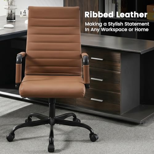 Leather Office Desk Chair, Conference Room Chairs with Wheels, Modern Executive Computer Guest Chairs with Arms - color: Brown&black