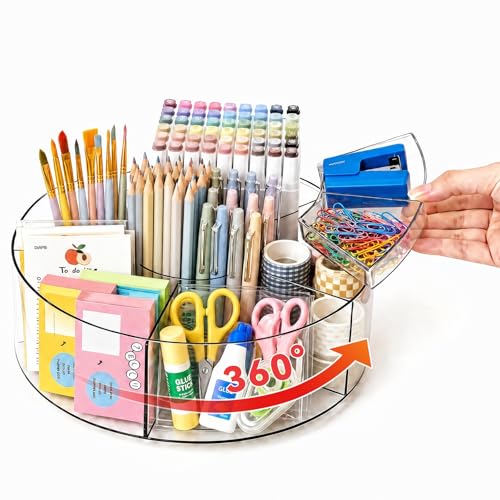 Desktop Rotating Pen Holder, 360° Rotating Acrylic Pen Stand with 6 Compartments, Transparent Marker Storage Box, Suitable for Schools, Offices, Classrooms, and Craft Rooms