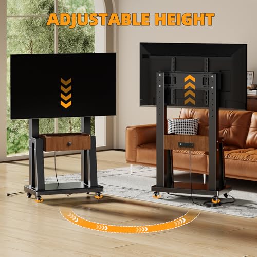 Mobile TV Stand on Wheels for 32-75 Inch TVs | with Drawer and Wheels,Height Adjustable,Screen Up to 150lbs,TV Stand for Bedroom,Indoor - color: Walnut