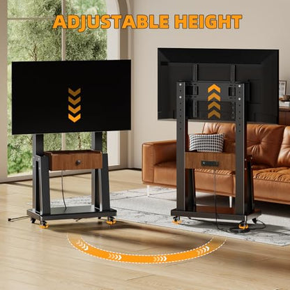 Mobile TV Stand on Wheels for 32-75 Inch TVs | with Drawer and Wheels,Height Adjustable,Screen Up to 150lbs,TV Stand for Bedroom,Indoor - color: Walnut