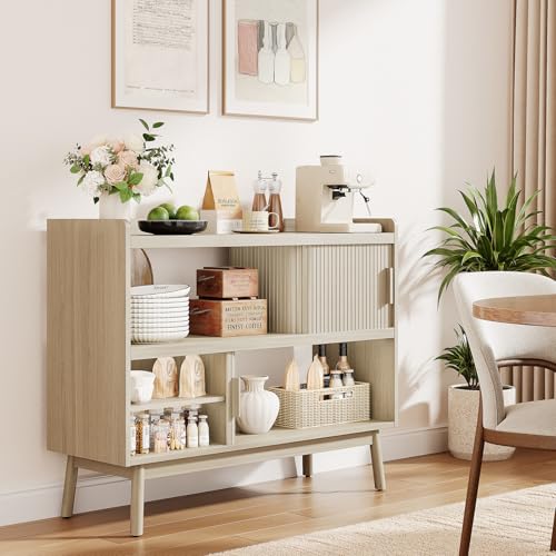 ONBRILL 44" Sideboard Buffet Cabinet with Outlet/Sliding Door Natural White - color: Natural White, size: 44"
