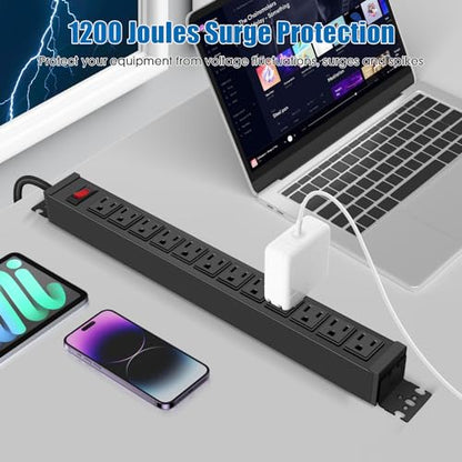 HHSOET Rotating 12 Outlet Surge Protector Power Strip 1200J, 10FT, Black, 1 - size: 10ft