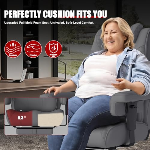 Big and Tall Office Chair with Foot Rest, High Back Computer Desk Chair - color: Grey
