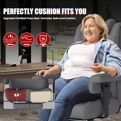 Big and Tall Office Chair with Foot Rest, High Back Computer Desk Chair - color: Grey