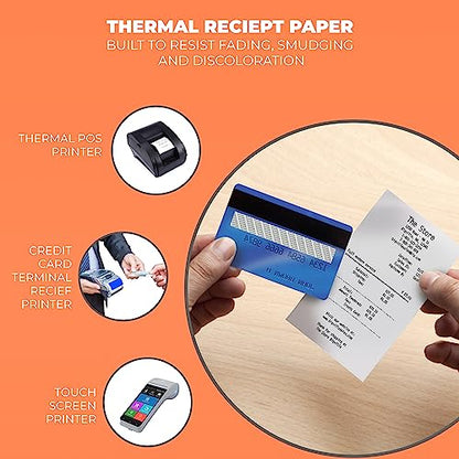 Thermal Credit Card Paper Rolls Printer Paper Receipts 2 1/4" X 50' for Popular Credit Card Machines POS and Cash Registers BPA Free 50 Rolls (CORE 50 Rolls) - size: 2 1/4" x 50'