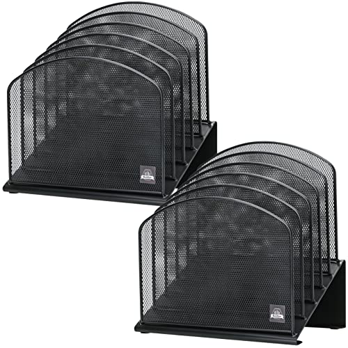 Delifox 2 Pack Inclined Desk File Organizer, 5 Slot Desktop File Folder Holder Document Holder Sorter Organization and Accessories for Office School Classroom - color: Black, size: 2Pack