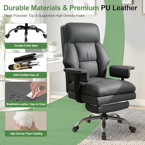 Office Chair Comfortable Executive Desk Chair with Foot Rest, Adjustable Height Home Computer Chair High Back Gaming Chair Leather Swivel Rolling Work Chairs, Gray - color: Dark Gray