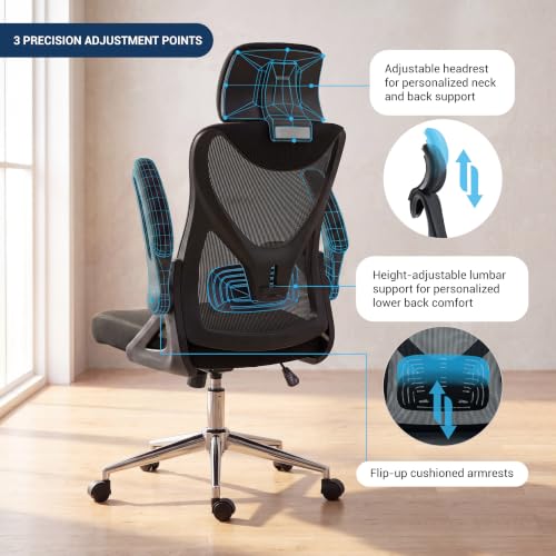 Techni Mobili High Back Mesh Office Chair w/Lumbar Support,Ergonomic, Black