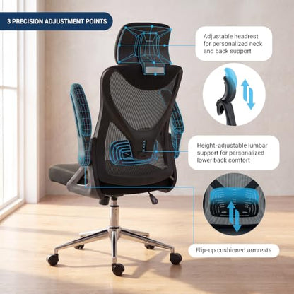Techni Mobili High Back Mesh Office Chair w/Lumbar Support,Ergonomic, Black