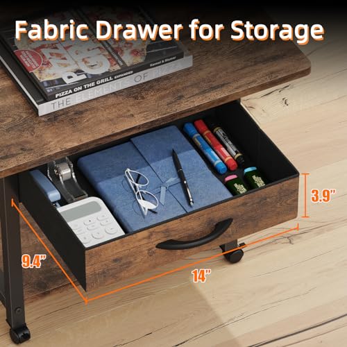 YAOHUOO 22"x15" Large Printer Stand with Drawer, 2-Tier Rolling Table Cart - color: Rustic Brown, size: 2-Tier
