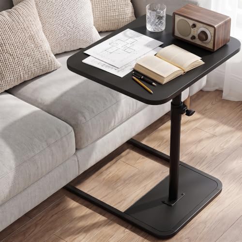 GOYLSER Large C Shaped Tv Trays Living Room End Table End Stand, Black Minimalist Wooden c Table for Sofa, Height Adjustable Tv Tray Tables Swivel Side Table for Dinner Eating - color: Black, style: Enlarged Standard