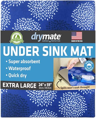 Drymate Premium XL Under Sink Mat, Waterproof Cabinet Protection Mats for Kitchen & Bathroom, Absorbent Shelf Liners, Slip-Resistant, Non-Adhesive, Machine Washable (USA Made)(24”x59”)(GoodBlue) - color: Good Medicine Blue, size: 24"W x 59"L