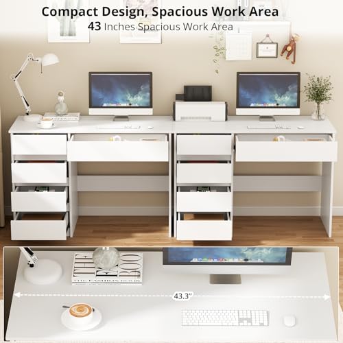 VOWNER Computer Desk with 5 Drawers, Home Office Desk with Storage, Modern Simple Laptop Desk for Working, Study (White)