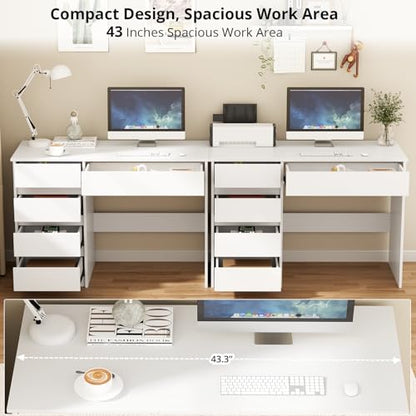 VOWNER Computer Desk with 5 Drawers, Home Office Desk with Storage, Modern Simple Laptop Desk for Working, Study (White)