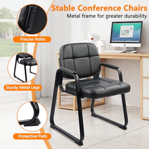CLATINA Waiting Room Guest Chair, Leather Stationary Office Reception Chairs No Wheel, Comfy Padded Arms and Seld Base, for Conference Room Lobby Home Computer Desk Bedroom Elderly, Black 8 Pack - color: Inky, size: 8 Pack