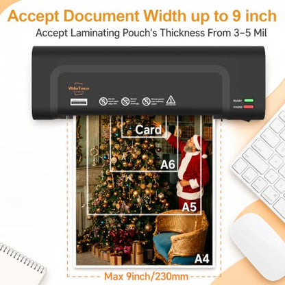 VidaTeco 9-inch Laminator Machine with 20 Laminating Sheets | Laminating Machine 8.5 x11 with 2-Min Faster Preheat, Small Personal Laminator for Teachers, Office, School, Black