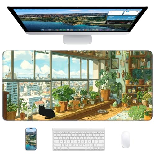 Mouse Pad 31.5x15.7in Large Desk Mat Non-Slip for Office - color: Greeny Cottage, size: 31.5" x 15.7"