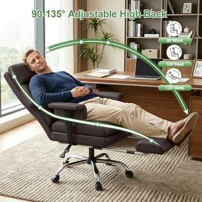 Office Chair Comfortable Executive Desk Chair with Foot Rest, Adjustable Height Home Computer Chair High Back Gaming Chair Leather Swivel Rolling Work Chairs, Brown - color: Brown