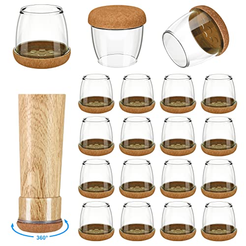 16 Pack Chair Leg Floor Protectors for Hardwood Floors, Round Rubber Furniture Sliders, 360°Felt Pad Bottom Wrapped Thickening Silicone Furniture Legs Caps Covers(Round,Clear-Brown-L) - size: Transparent-L