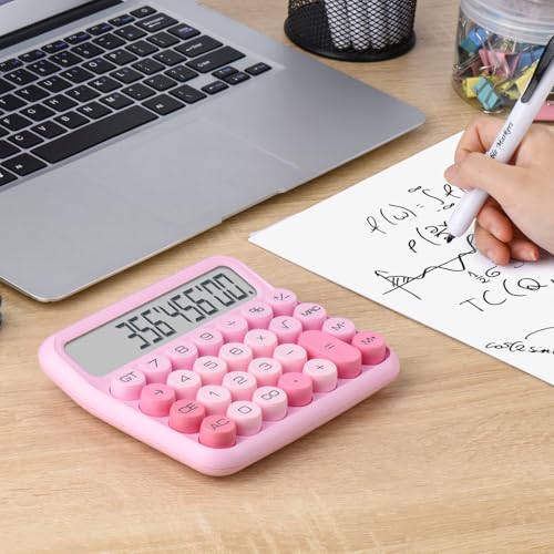 Mechanical Switch 12-Digit Pink Calculator - Large LCD Display, Big Buttons, Desktop, Cute, For Everyday Use - color: pink