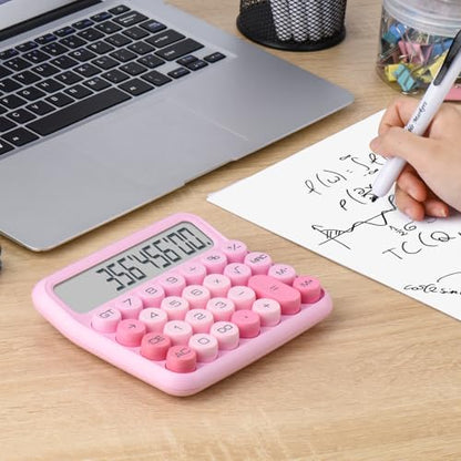 Mechanical Switch 12-Digit Pink Calculator - Large LCD Display, Big Buttons, Desktop, Cute, For Everyday Use - color: pink