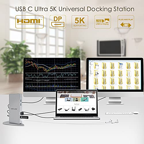 WAVLINK USB 3.0 Dual 4K@60Hz Laptop Docking Station for Thunderbolt 5/4/3, USB-C/A Windows, MacOS(Mac M1-M5,MacBook Neo), ChromeOS (2X HDMI, 2X Display Port, LAN, 6 USB 3.0, Audio)