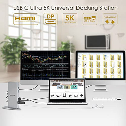 WAVLINK USB 3.0 Dual 4K@60Hz Laptop Docking Station for Thunderbolt 5/4/3, USB-C/A Windows, MacOS(Mac M1-M5,MacBook Neo), ChromeOS (2X HDMI, 2X Display Port, LAN, 6 USB 3.0, Audio)