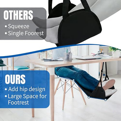 Portable Airplane Foot Hammock, Height Adjustable Feet & Leg Rest for Plane Travel, Office, Desk, Bus, Train, Long Trip (Black)