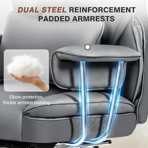 ALLGOD Big and Tall Office Chair 400LBS, Executive Ergonomic Leather Chair with Footrest, Wide Seat Gaming Office Chair with Pocket Spring Cushion, Reclining High Back Computer Desk Chair, Grey - color: Grey, size: 1 Pack