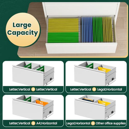 3 Drawer Lateral File Cabinet with Lock, File Cabinet for Home Office,White | Heavy-Duty Steel Locking File Cabinet, Hanging Letter/Legal/A4 Size, Full-Extension Silent Drawer, Un-Assembly - color: White, size: 3 Drawers