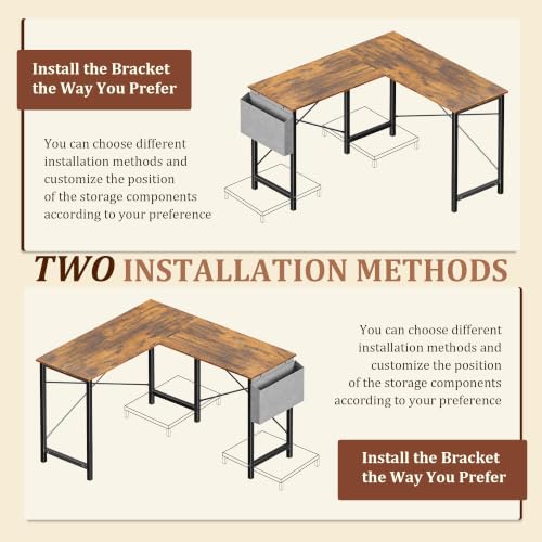 L Shaped Desk, 50 Inch Computer Desk Home Office Desk for Small Space Brown - color: Brown
