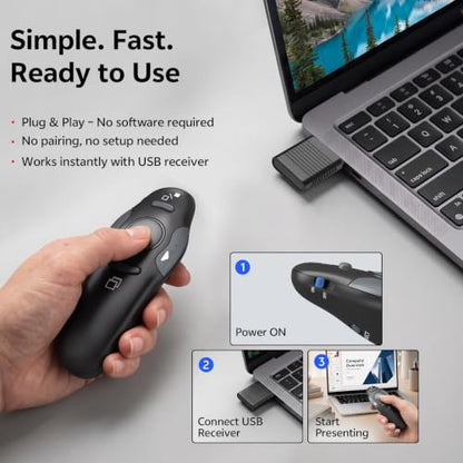 Presentation Clicker for PowerPoint, Wireless Presenter Remote USB Receiver