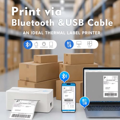 Forc Bluetooth Thermal Shipping Label Printer, 4x6, White | Wireless, Compatible with Android, iPhone, Windows & Mac, For Small Business, Works with Amazon, Etsy, USPS - color: White